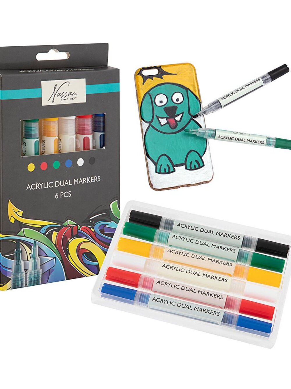 Nassau Fine Art Acrylic Dual Markers - 6 Pc - Multi Color